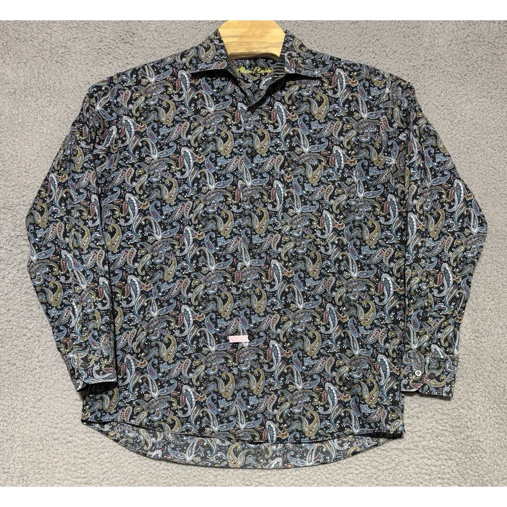 Alan Flusser Shirt Men L Colorful Floral Paisley All Over Print Casual Button-Up